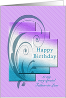 Father-in-law, interlocking rectangles with an elegant swirl birthday card