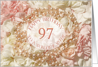 97th Birthday for Sister, Pearls and Petals card