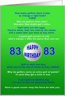 83rd Birthday, Golf Jokes card