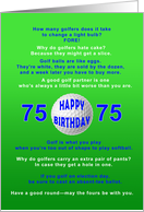 75th Birthday, Golf Jokes card