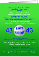 43rd Birthday, Golf Jokes card