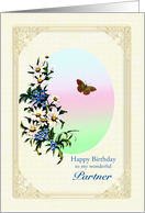 Partner Birthday Flowers and Butterfly card
