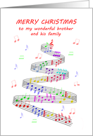 Brother and His Family Sheet Music with a Stave Christmas card