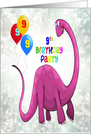 9th Birthday Party Dinosaur and Balloons card