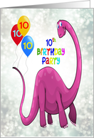 10th Birthday Party Dinosaur and Balloons card