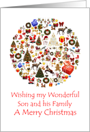 Son and Family Circle of Christmas Presents Trees Reindeer Santa card