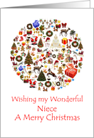 Niece Circle of Christmas Presents Trees Reindeer Santa card