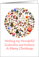 Godmother and Husband Circle of Christmas Trees Reindeer Santa card
