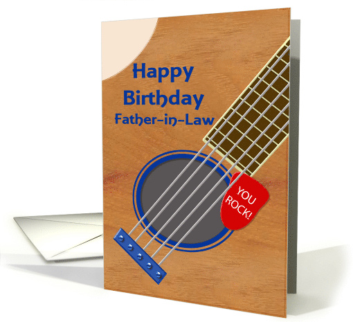 Father in Law Guitar Player Birthday Plectrum Tucked into Strings card