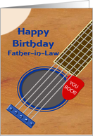 Father in Law Guitar Player Birthday Plectrum Tucked into Strings card