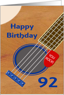 92nd Birthday Guitar Player Plectrum Tucked into Strings card