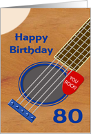 80th Birthday Guitar Player Plectrum Tucked into Strings card