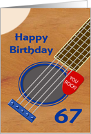 67th Birthday Guitar Player Plectrum Tucked into Strings card