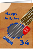 34th Birthday Guitar Player Plectrum Tucked into Strings card