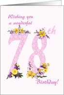 78th Birthday Flower Decorated Numbers card