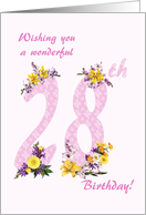 28th Birthday Flower Decorated Numbers card