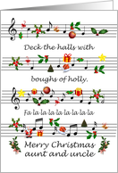 Aunt and Uncle Christmas Sheet Music Deck The Halls card