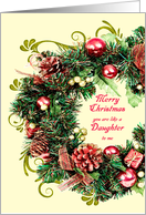 Like a Daughter Christmas Wreath with Scrolls Merry Christmas card