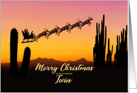 Twin Christmas Santa and Reindeer Over The Desert card