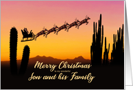 Son and Family Christmas Santa and Reindeer Over The Desert card