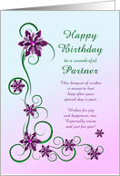 Partner Birthday with Scrolls and Flowers card