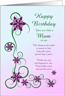Like A Mom Birthday with Scrolls and Flowers card