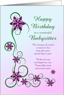 Babysitter Birthday with Scrolls and Flowers card