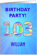 103rd Birthday Party Invitation card