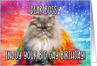 Boss Big Gay Birthday Persian Cat card
