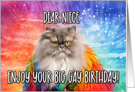 Niece Big Gay Birthday Persian Cat card