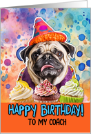 Coach Happy Birthday Pug and Cupcakes card