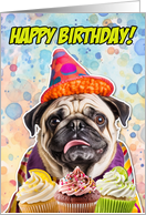 Happy Birthday Pug and Cupcakes card