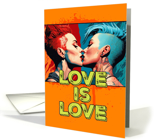 Love is Love Pride LGBTQAI Two Punk Rock Women Kissing card (1770102)