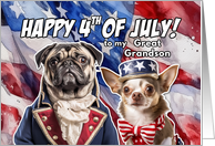 Great Grandson Happy 4th of July Patriotic Pug and Chihuahua card