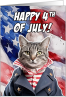 Happy 4th of July Patriotic GreyTabby Cat card