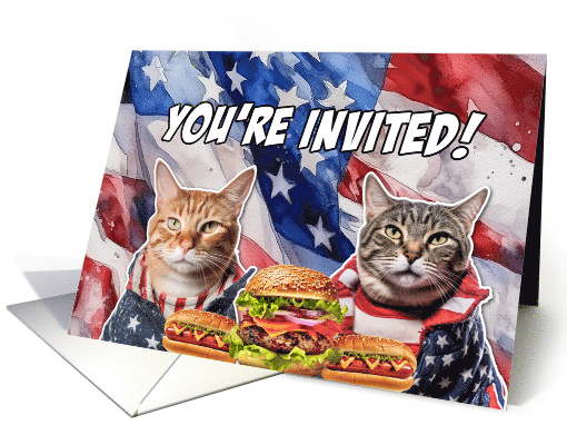 BBQ Party Invitation Patriotic Cats card (1771890)