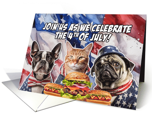 4th of July BBQ Party Invitation Patriotic Dogs and Cat card (1771894)