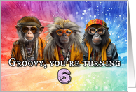 6 Years Old Hippie Birthday Monkey card