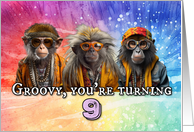 9 Years Old Hippie Birthday Monkey card