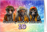10 Years Old Hippie Birthday Monkey card