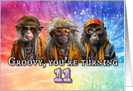 11 Years Old Hippie Birthday Monkey card