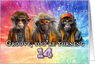 14 Years Old Hippie Birthday Monkey card