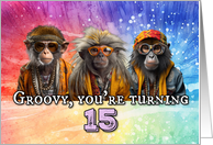 15 Years Old Hippie Birthday Monkey card