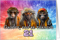 21 Years Old Hippie Birthday Monkey card