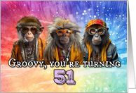 51 Years Old Hippie Birthday Monkey card