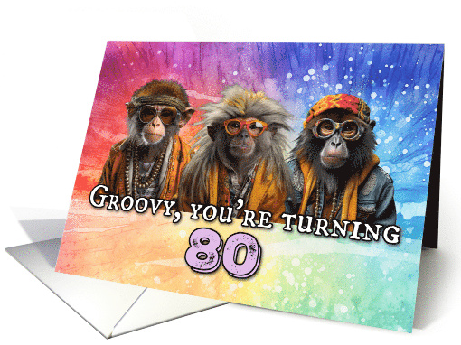 80 Years Old Hippie Birthday Monkey card (1773164)