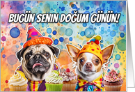 Turkish Pug and Chihuahua Cupcakes Birthday card