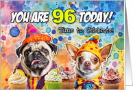96 Years Old Pug and Chihuahua Cupcakes Birthday card