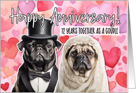 72 Years Wedding Anniversary Pug Bride and Groom card