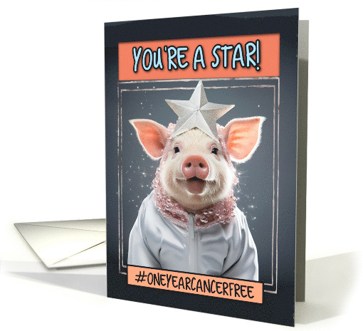 1 Year Cancer Free Cancer Congrats Star Piglet card (1780090)